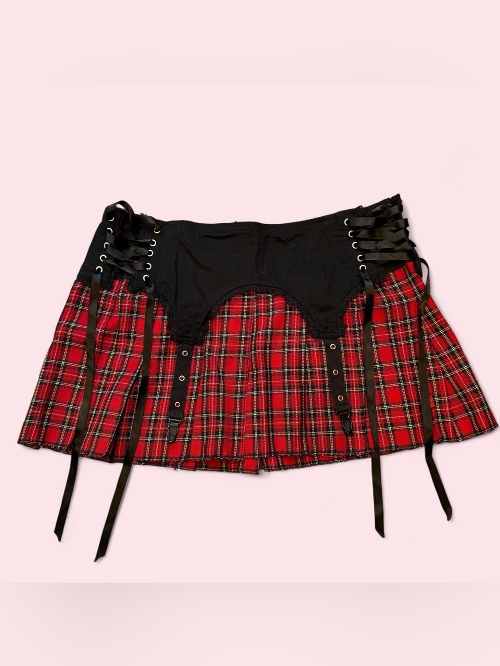 Tripp NYC Red & Black Plaid Mini Skirt with Lace-Up Waist